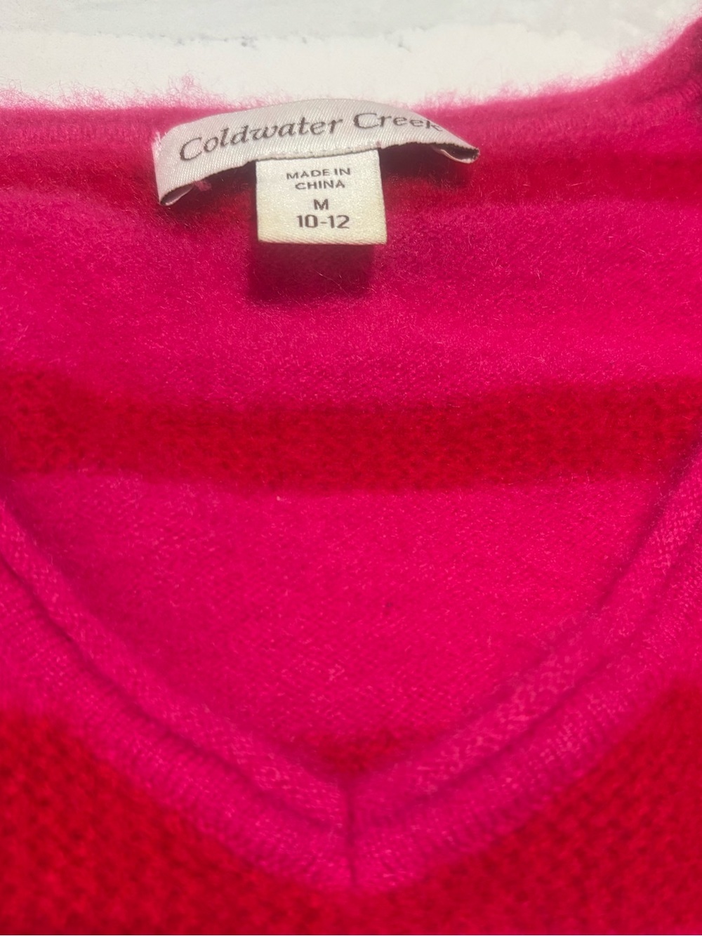 Coldwater Creek Bright Pink and Red Striped V-Neck cashmere Sweater - Picture 2 of 7